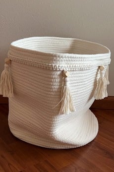 New Macrame Decorative Cotton Rope Basket Boho Cute Woven Tassel Tall Basket
