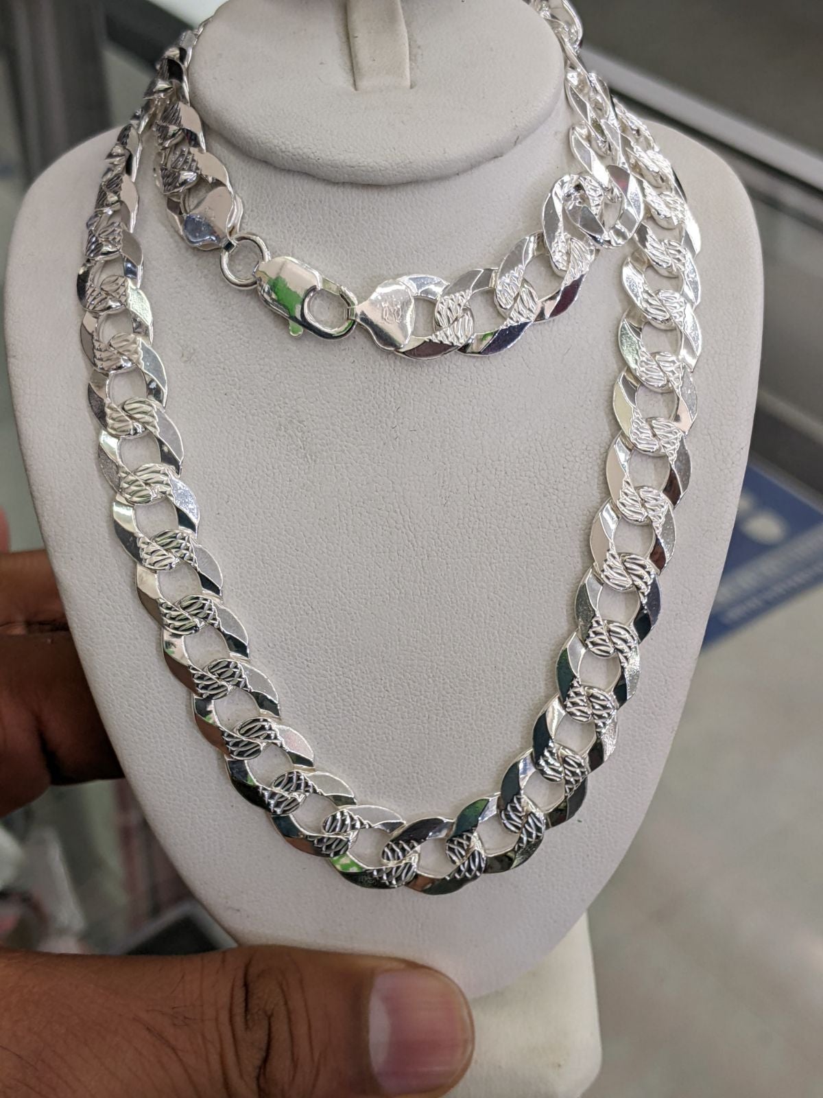925 sterling silver cuban curb diamond cut chain