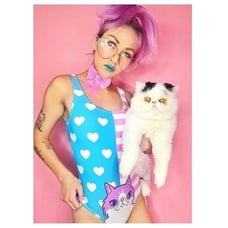 NWT Chrissa Sparkles Cat Retro Kawaii Swimsuit