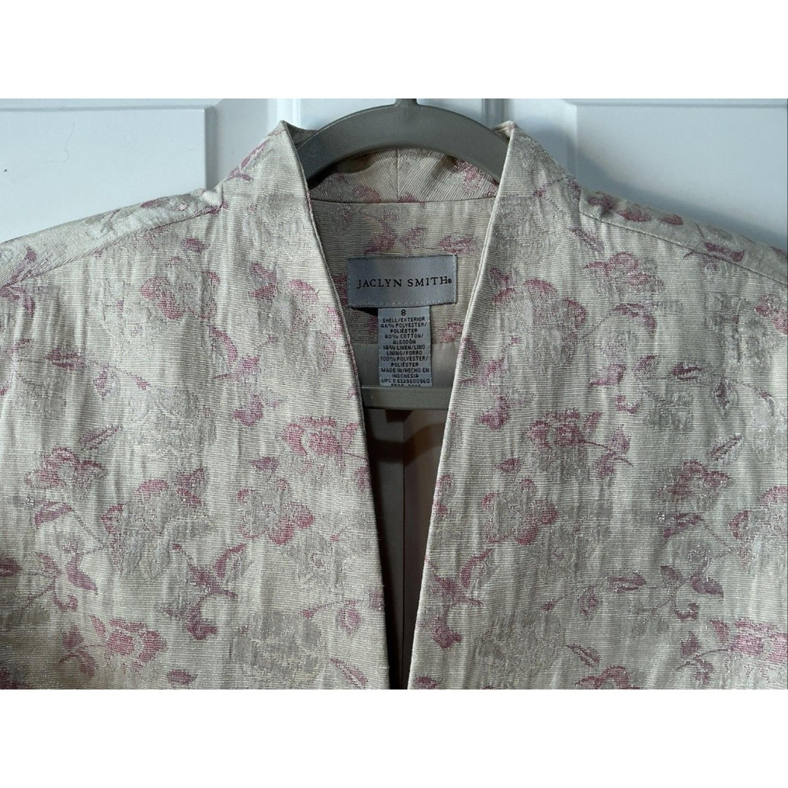 Vintage Jaclyn Smith Linen Blend Floral Brocade Blazer Cream Pink Size 8
