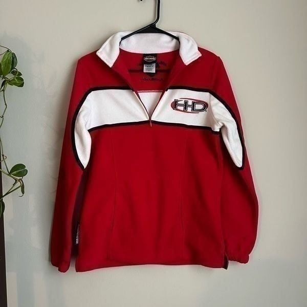 Harley Davidson Fleece Quarter Zip Jacket Red White Women's size Small