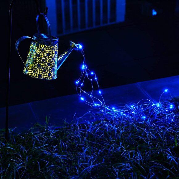 New Solar Watering Blue Can Light Large Hanging Lantern for Garden Yards
