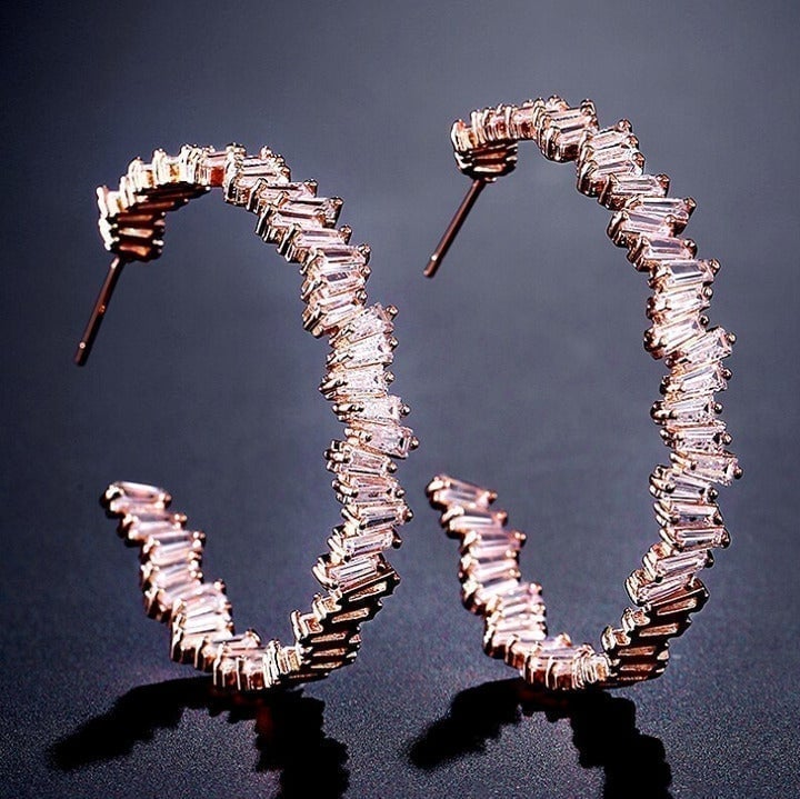 3ct Diamond Chunky Thick Hoop Earrings Large Big Womens Hoops 18k Pink Rose Gold