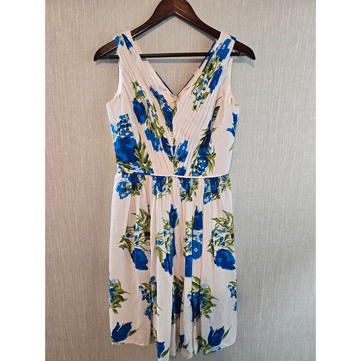 Boden Womens Sleeveless Floral Midi Dress With V-Neckline & Pleated Bodice US 4
