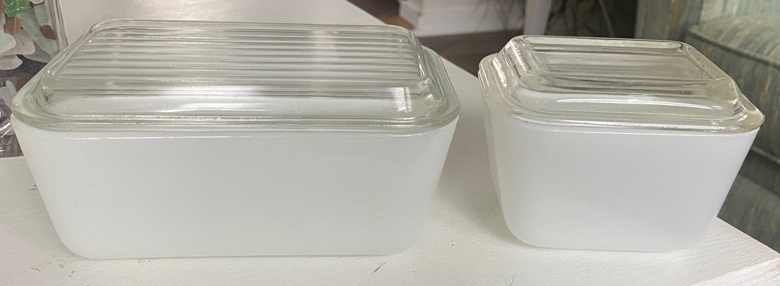 Pyrex milk glass refrigerator dishes with lids