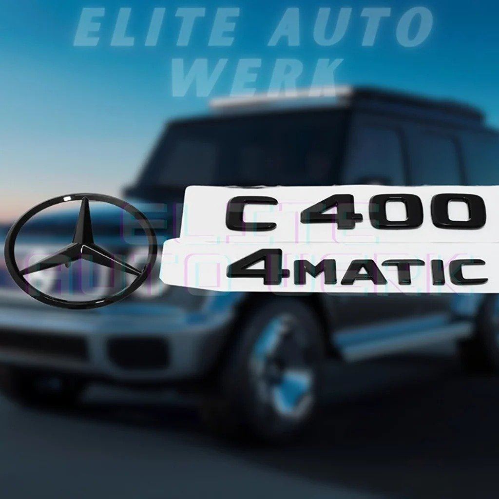 C400 4MATIC Rear Star Emblem Black Letter Badge Logo Set for AMG Mercedes W205