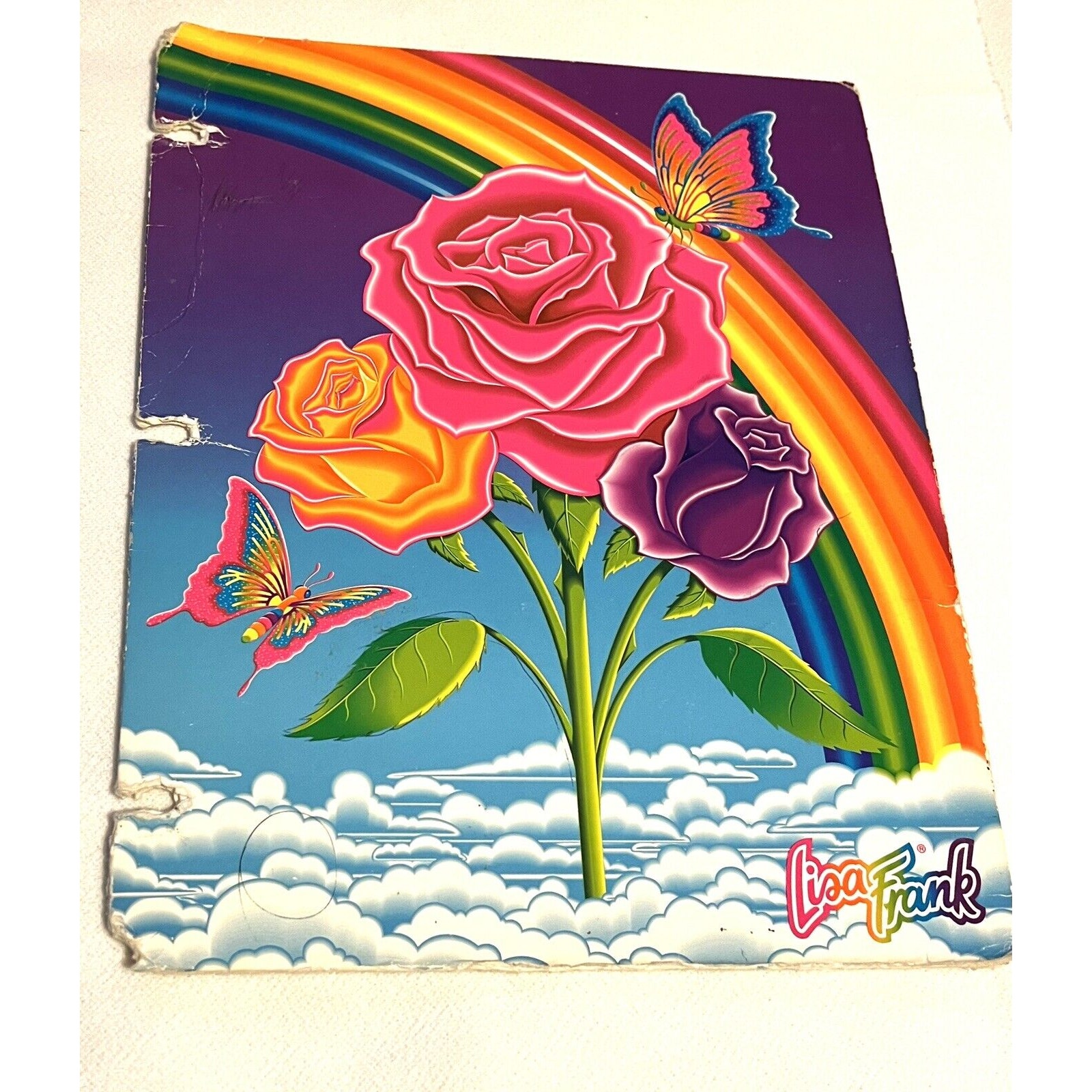 Lisa Frank 3 Hole 2 Pocket Folder Bright Roses & Butterflies Vintage