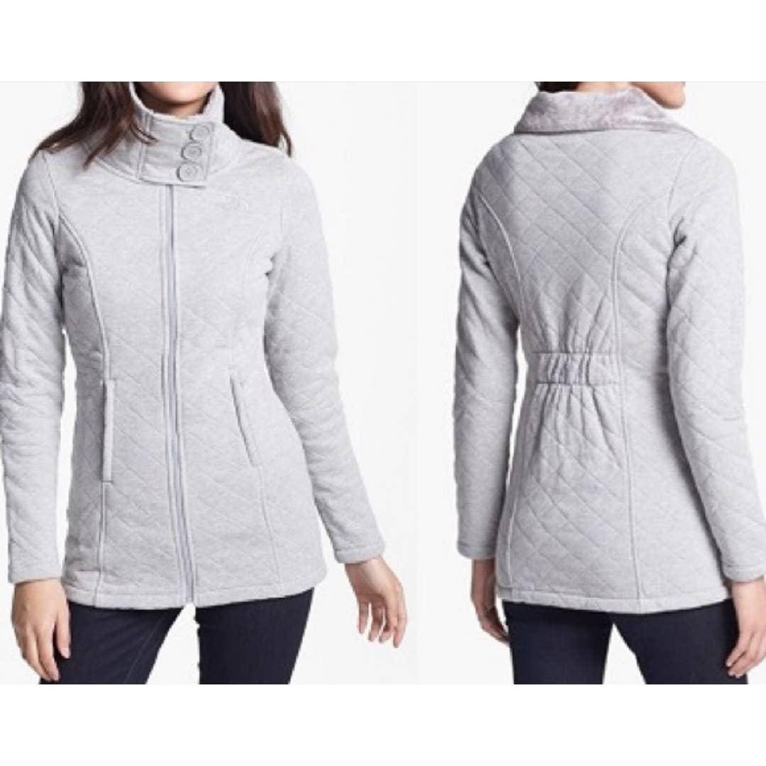 The North Face Jacket Caroluna Small Gray Quilted Fleece Button Neck Pockets