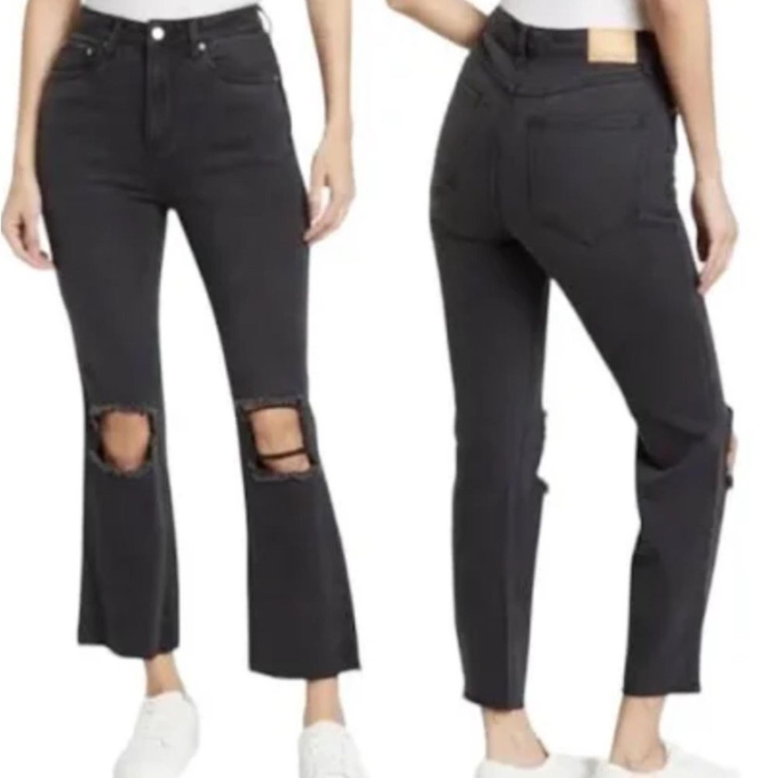 AVEC LES FILLES Black Busted Knee Kick Flare Jeans