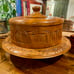 Vintage 1960’s Hand Carved Wood Hawaiian Cake Stand Lazy Susan With Cover