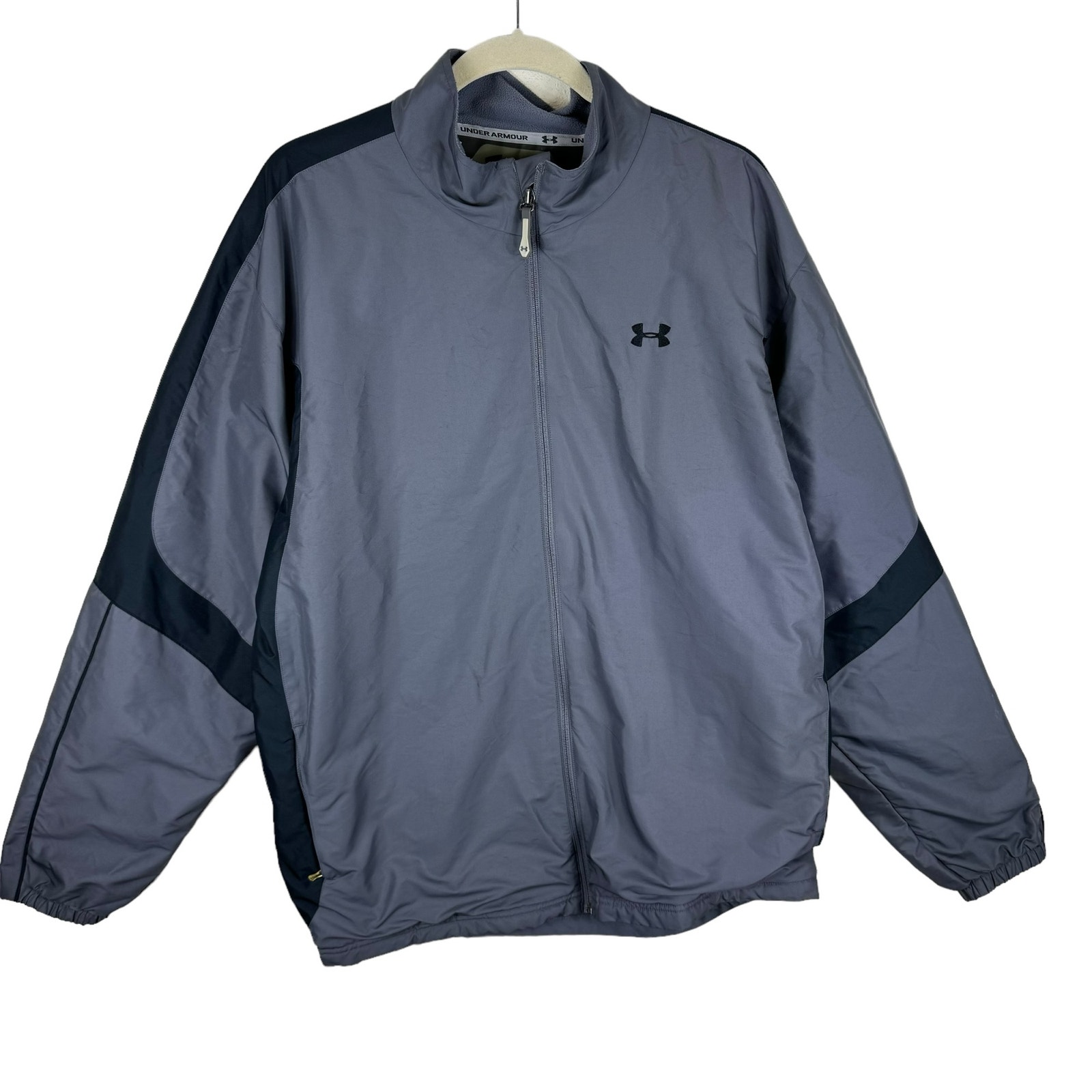 Under Armour Gray Full Zip Fleece Lined Mock Neck Long Sleeve Windbreaker Sz XL