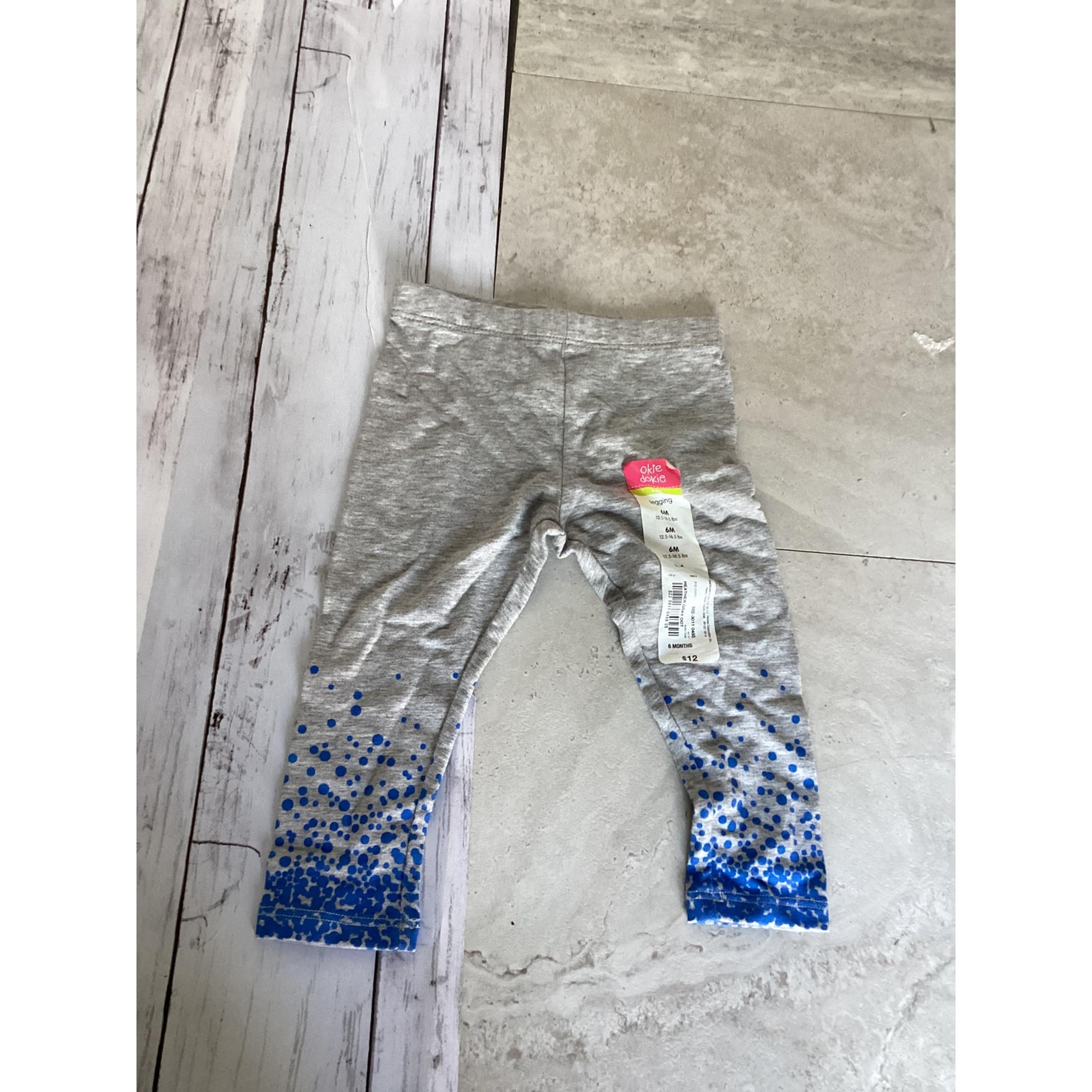 Okie Dokie Baby Girls Gray with Blue Ombre Dots Elastic Waist Leggings Size 6M