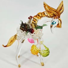 Hand Blown Spun Glass miniature donkey w rooster colorful baskets
