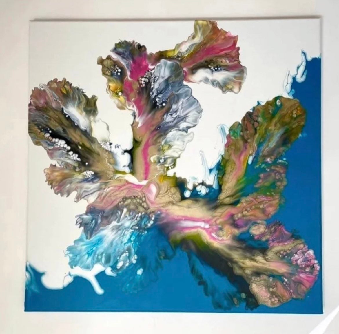 Original 23 x23 Fluid art abstract on a stretched canvas