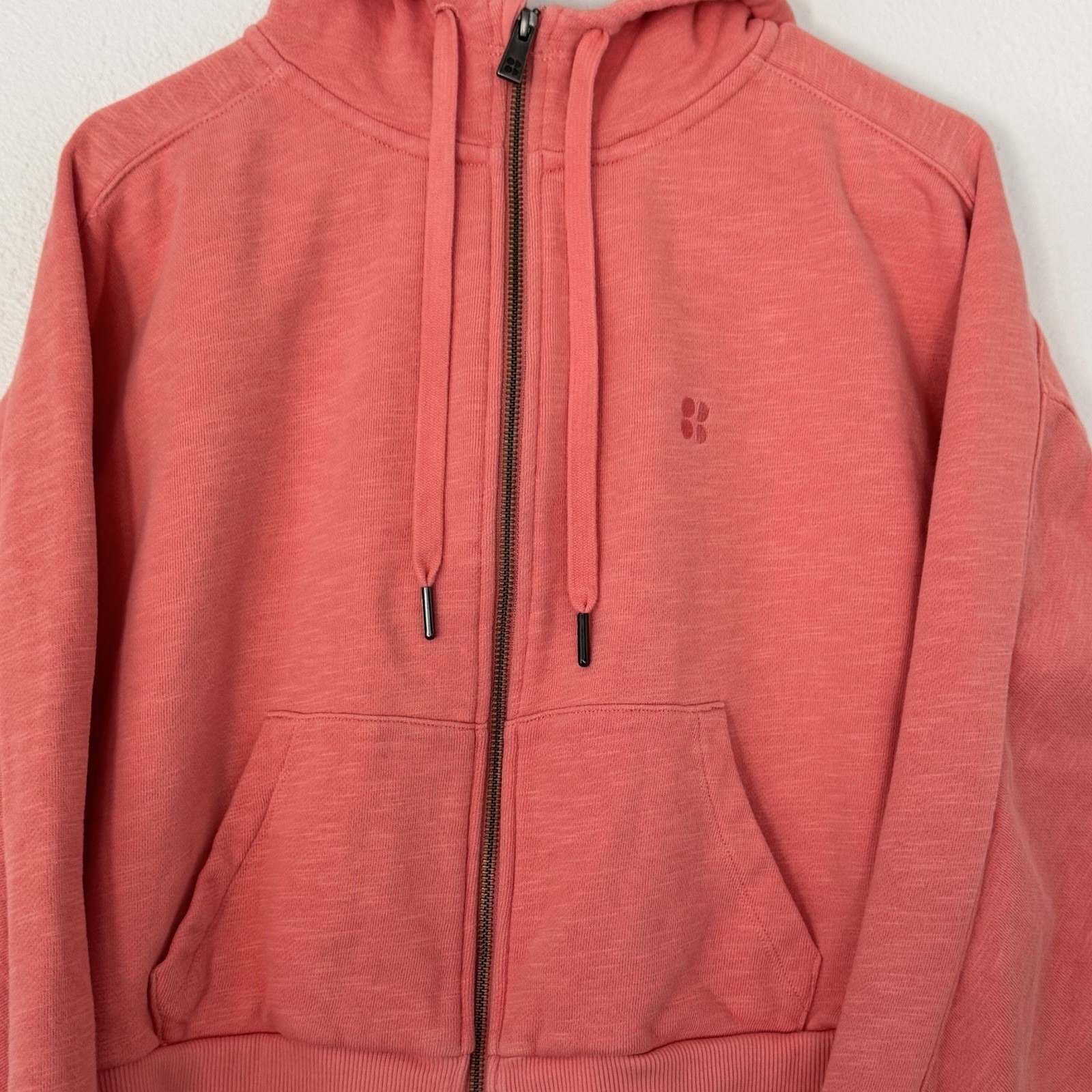 Sweaty Betty Women's S Essential Hoodie Sweatshirt Pink Coral Crop Pockets