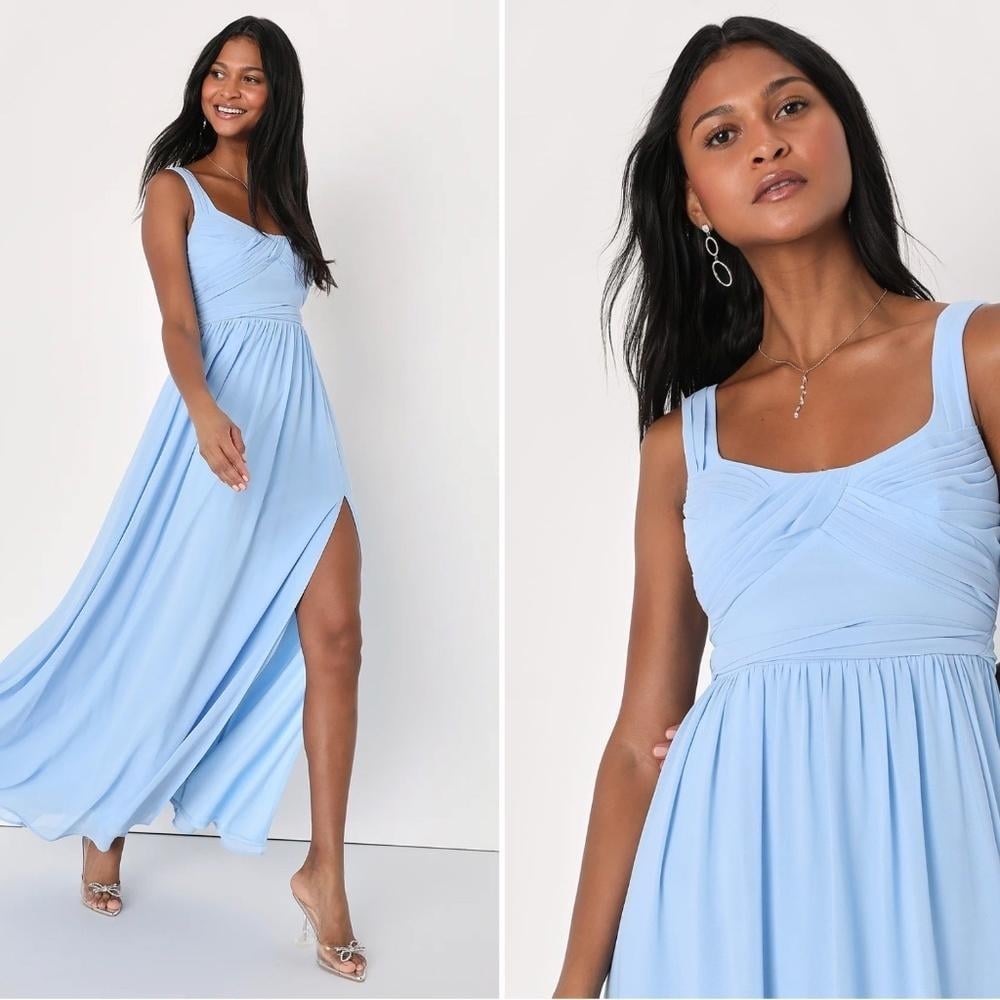 LULUS Prom Wedding Bridesmaid Romantic Sexy Flowy Light Blue Maxi Dress NWOT