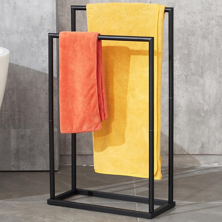 Free Standing Towel Rack, 2 Tier Towel Racks for Bathroom with Storage Shelves,