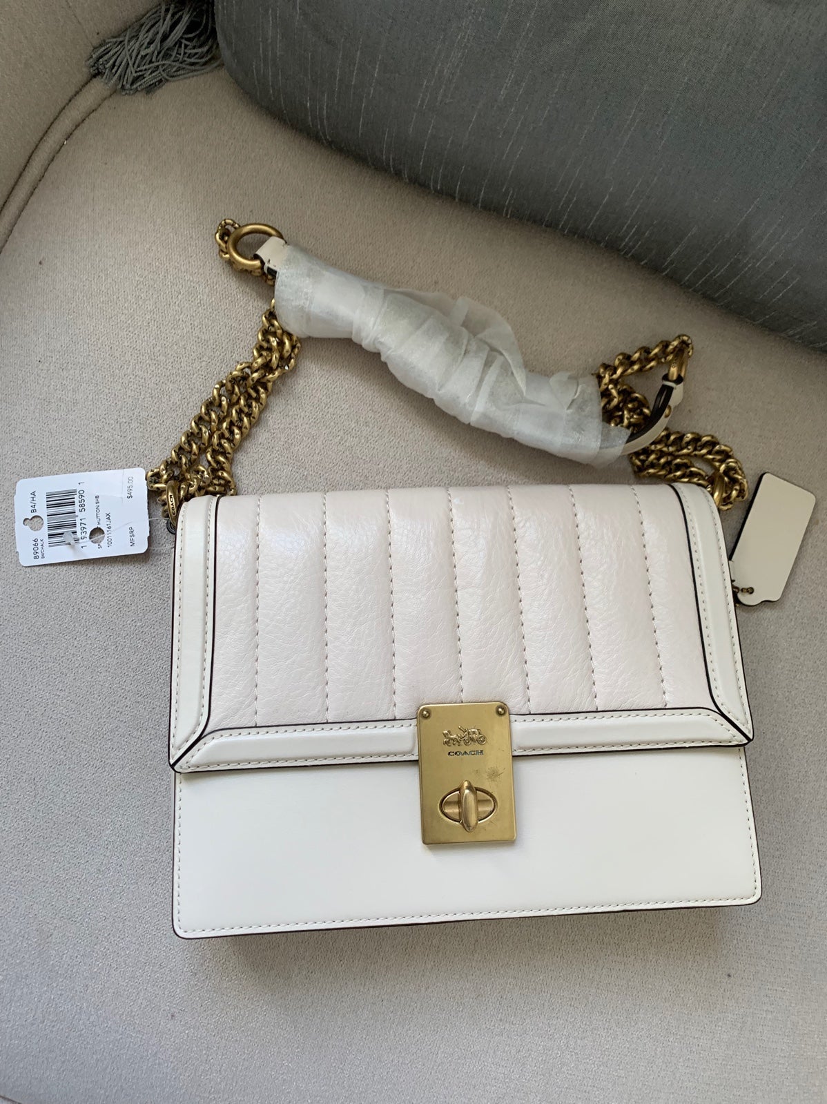 COACH Ladies Hutton Shoulder Bag With Quilting in Chalk