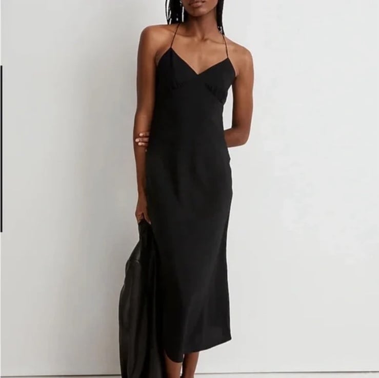 NWOT Madewell Layton Midi Slip Black Dress V-Neck Sleeveless Women’s Size 10