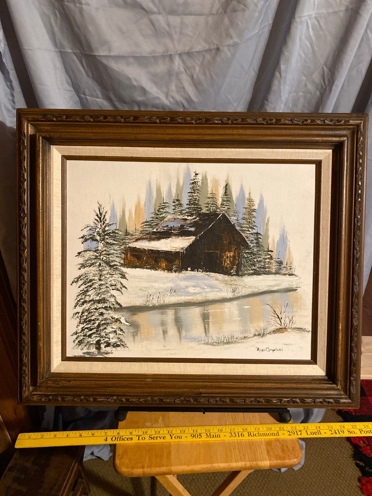 Vintage Oil Painting of Winter Barn or Cabin