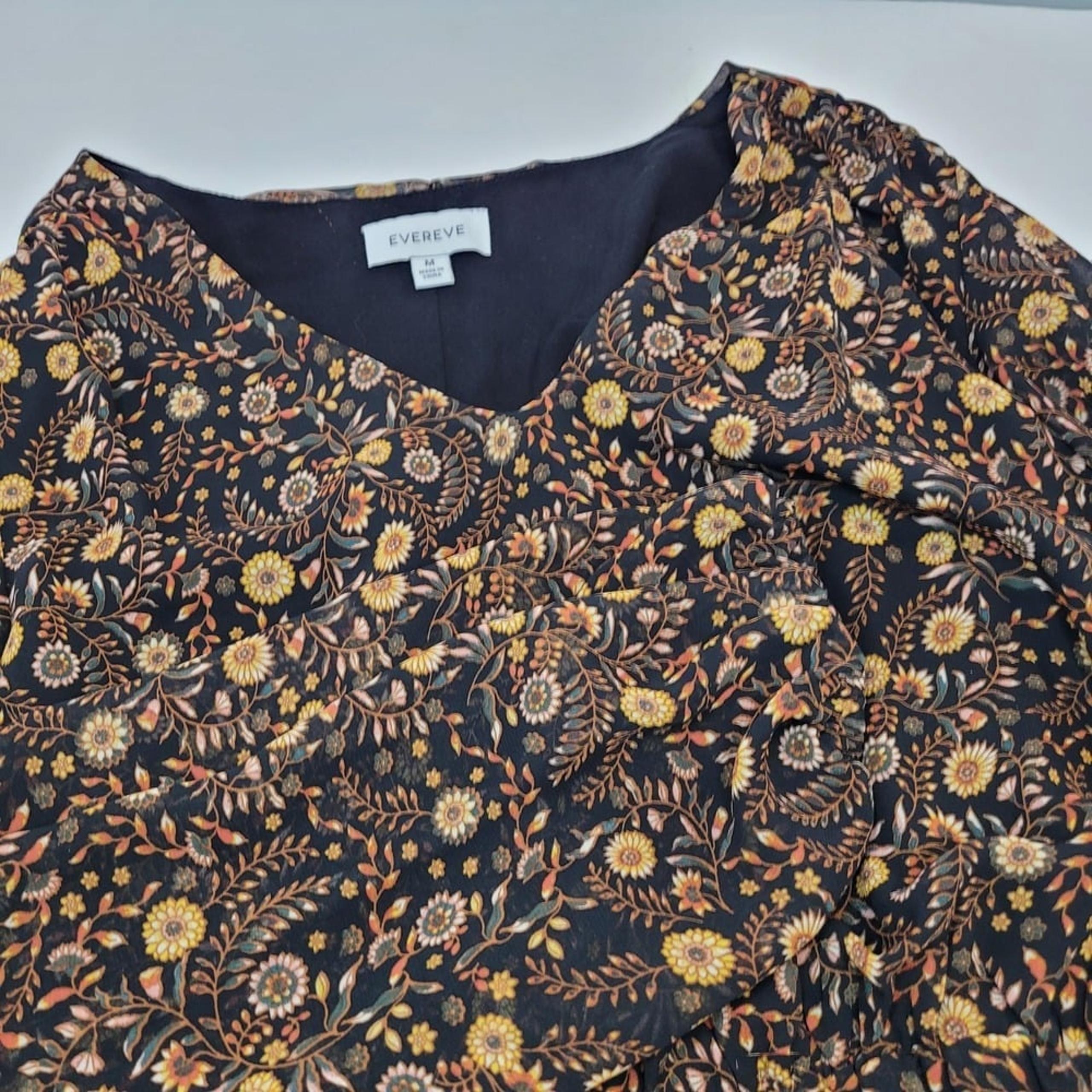 Evereve Olivia Dress Size M Black Brown Floral Print Long sleeve