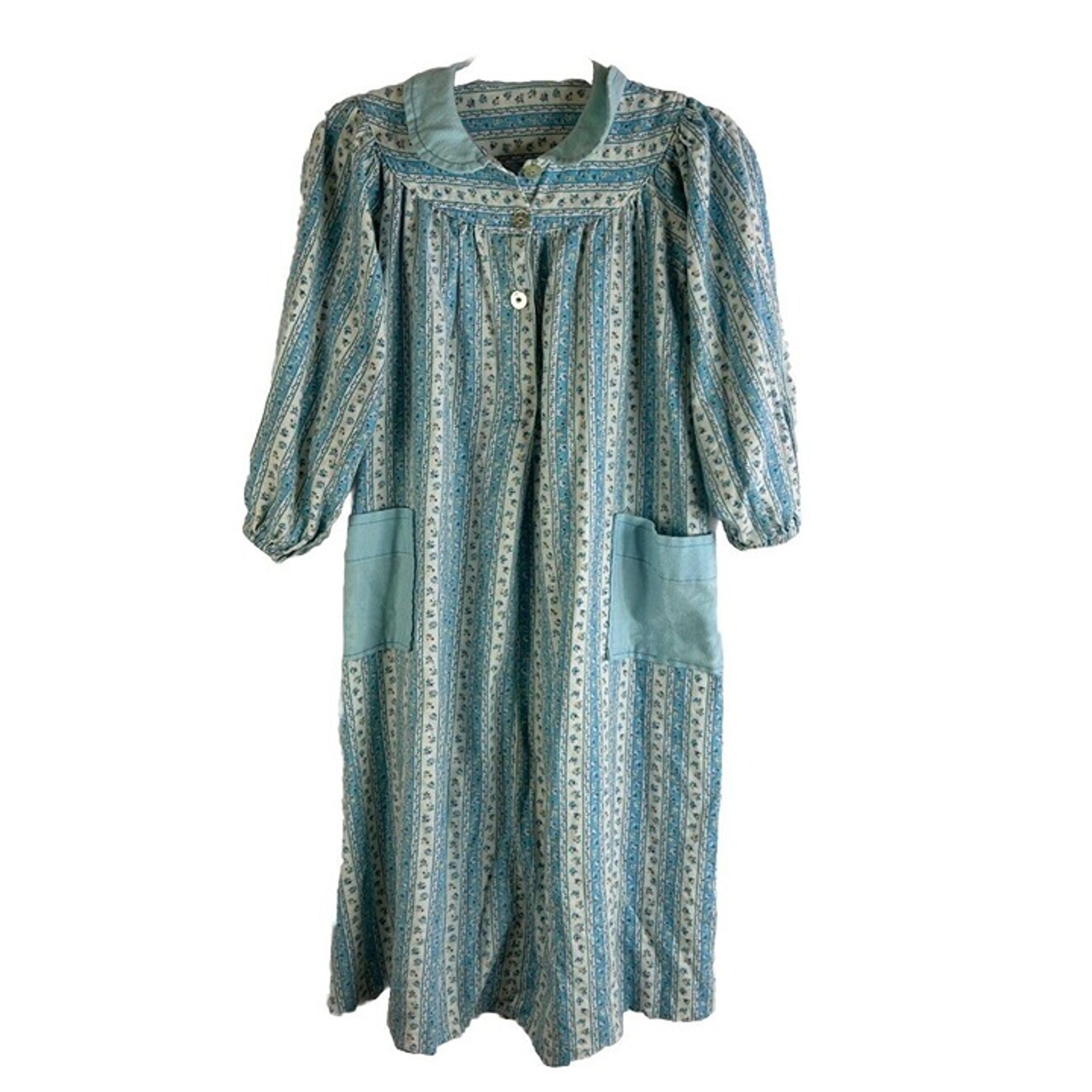 Vintage 80s Womens Large Floral Flannel Peter Pan Collar Nightgown Granny