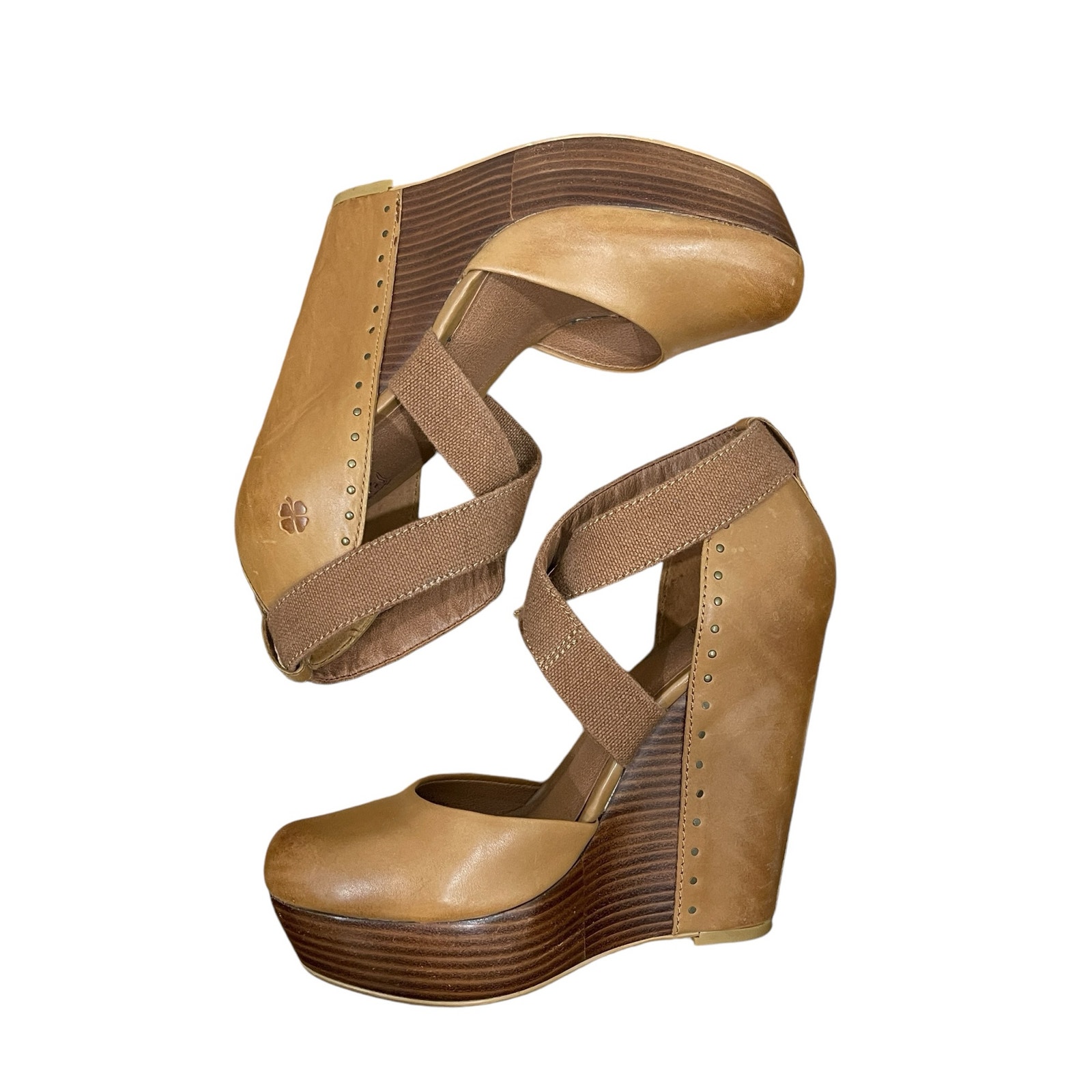 Lucky Brand Nana Nude Leather Cross Strap Platform Wedge Shoe Size 8