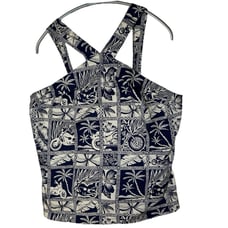 Harley Davidson Tank Halter Top 100% Cotton Made in USA Hawaiian Print