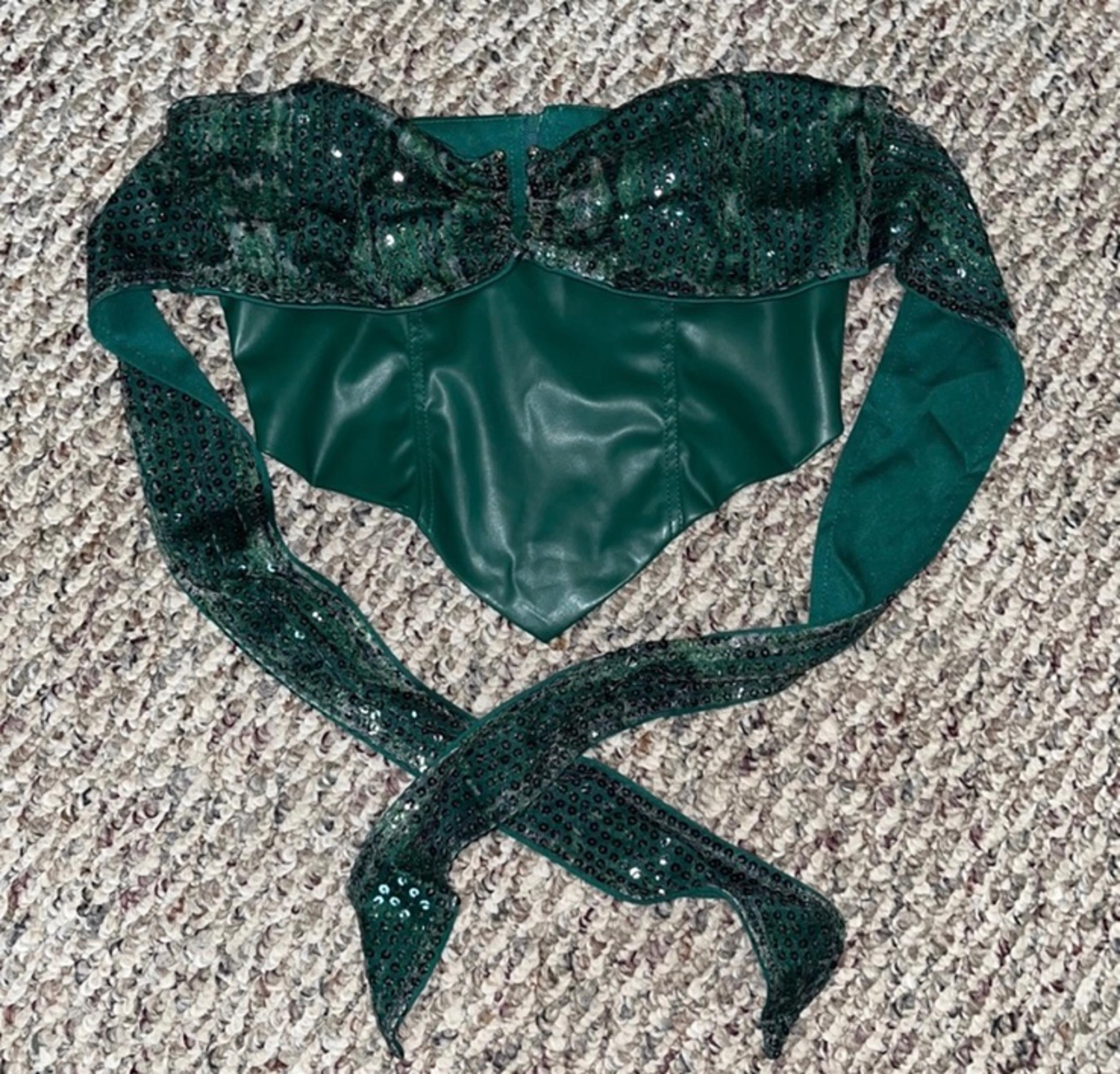 Juniors Hunter Green Faux Leather & Sequin Tube Style Strapless Crop Top