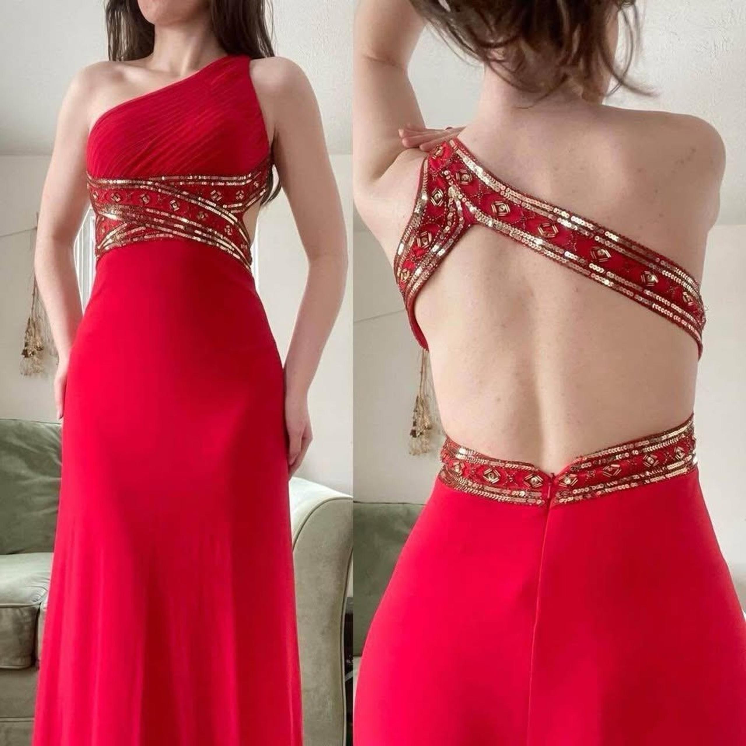 Betsy & Adam Size 2 XS Neon Orange/Coral/Red One Shoulder Formal Prom Gala Gown