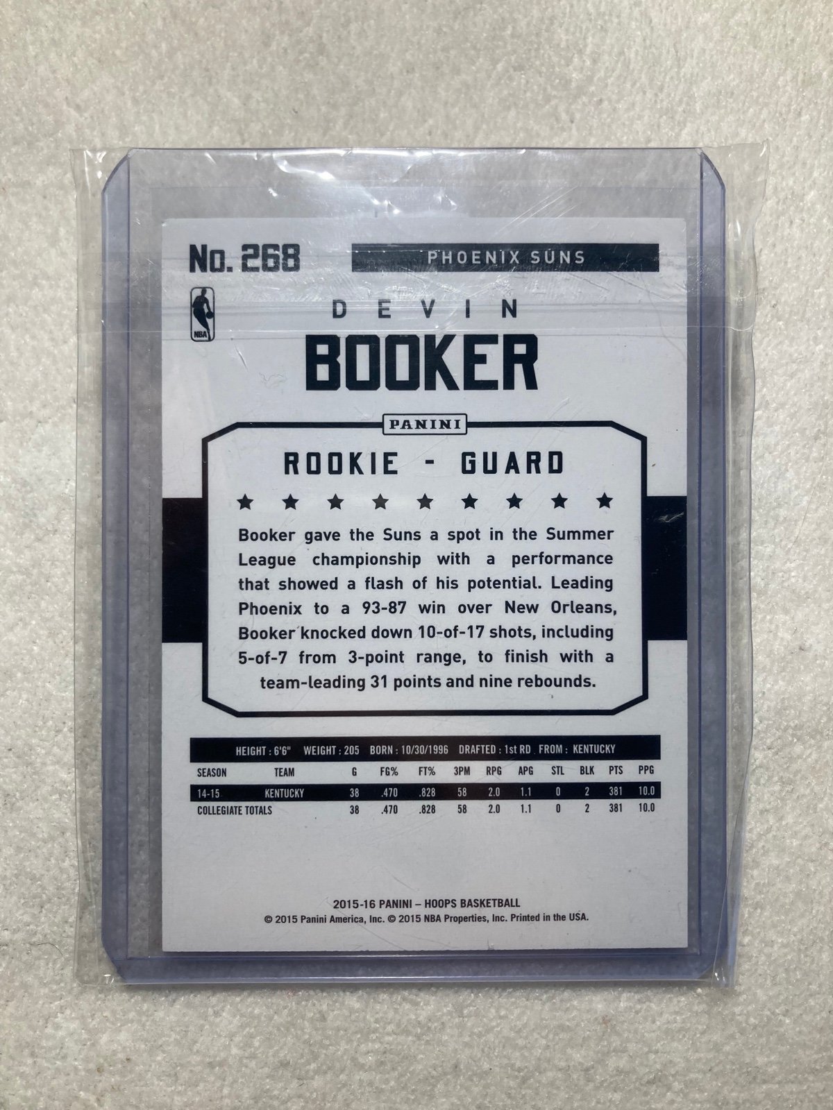 Devin Booker Red Hoops Rookie /299 Phoenix Suns #268 Panini