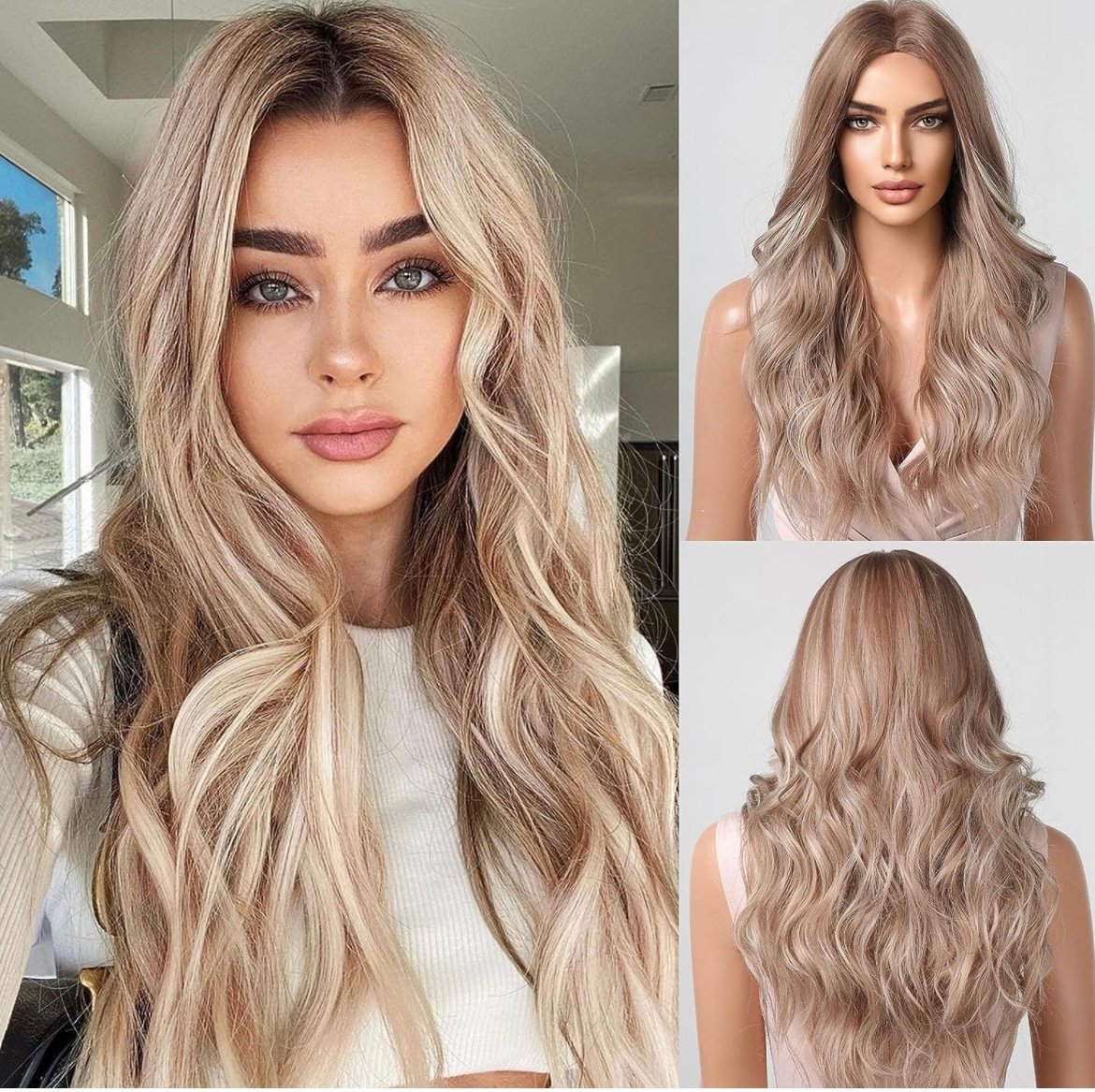 Human hair blend strawberry blonde mixed platinum blonde wig