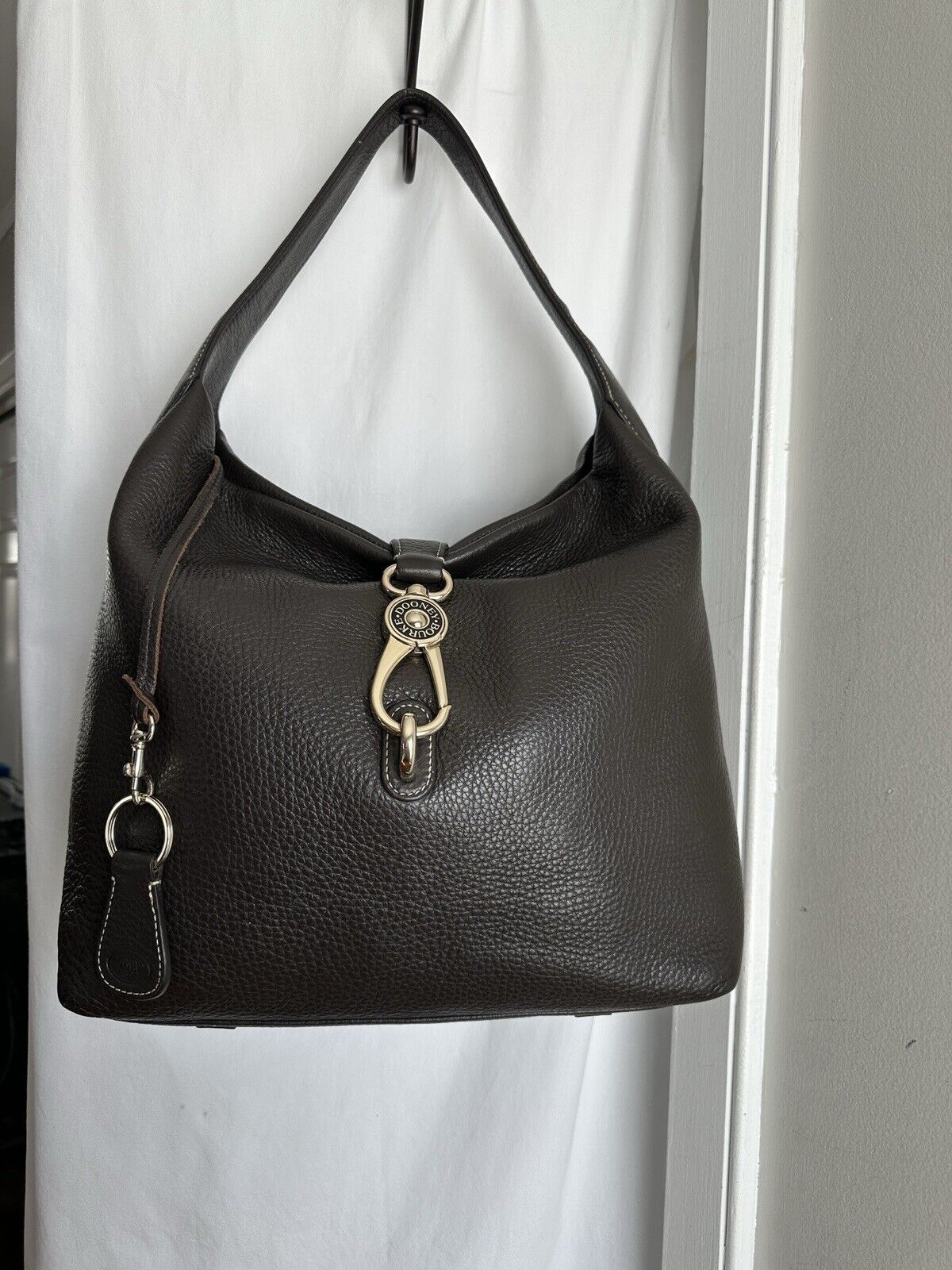 Dooney & Bourke Dark Brown Pebble Leather Hobo Shoulder Bag Purse Tote XL