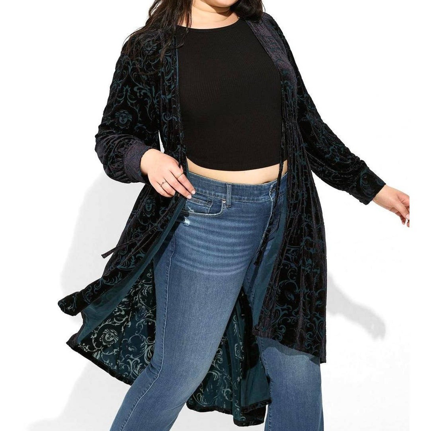 Torrid 1 (1X 14/16)) Disney Haunted Mansion Velvet Maxi Hi Lo Open Kimono Blouse