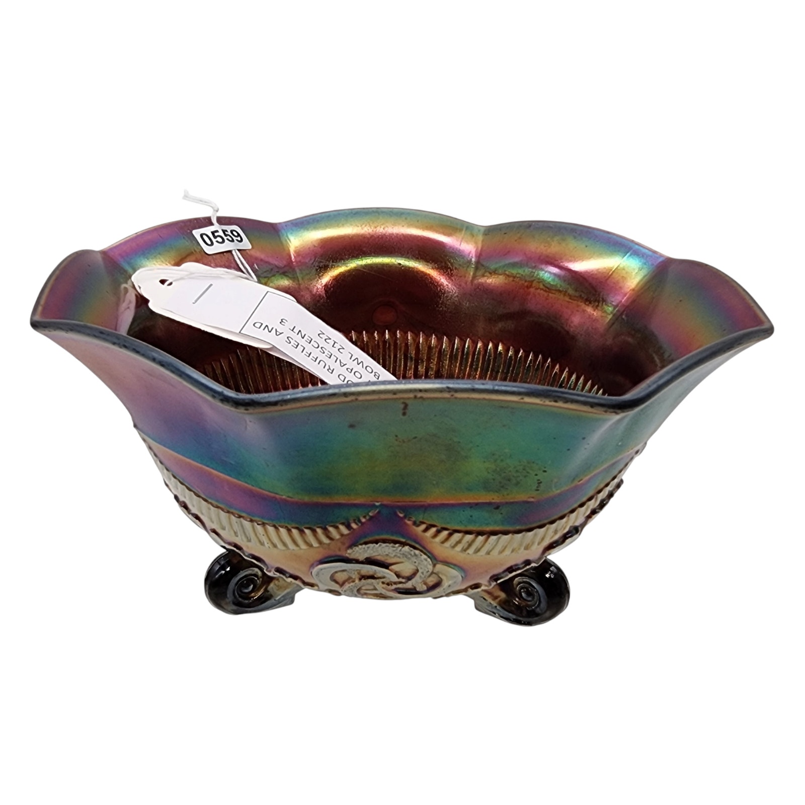 Vintage Northwood Ruffles And Ring Amethyst Opalescent 3 Footed Bowl