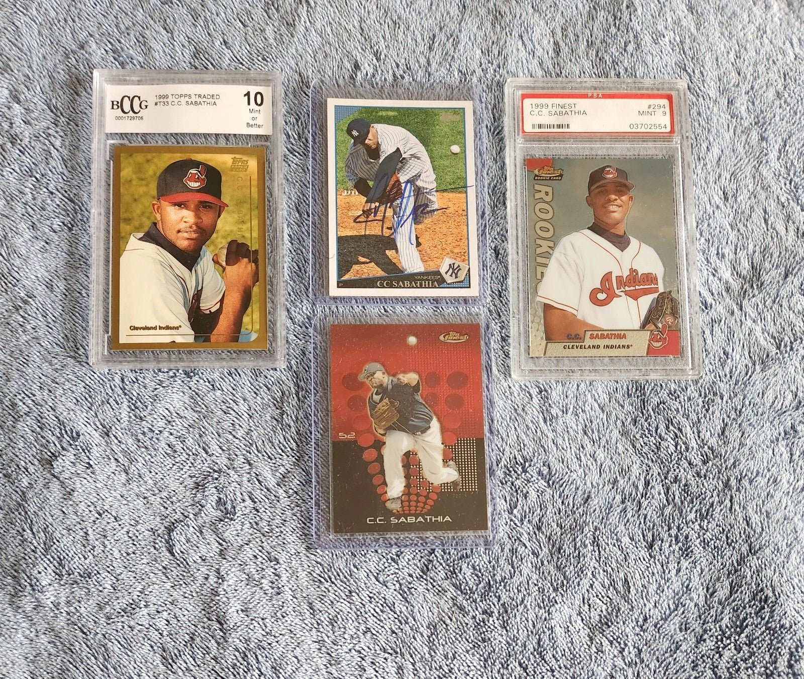 C.C. Sabathia rookie, & On Card Auto lot, (4) Card's.