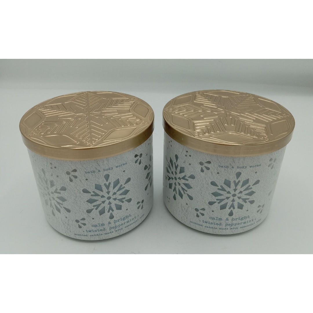 Lot Of 2 Bath & Body Works Calm & Bright Twisted Peppermint 3 Wick Candles