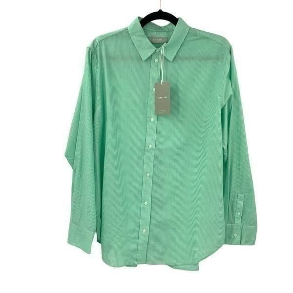 Everlane 100% Cotton Green Striped Button Down Oversized Shirt Size 12 NWT