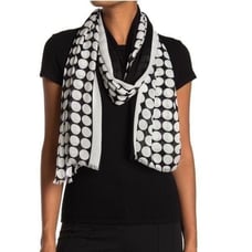 KATE SPADE NEW YORK Dance Floor Oblong Scarf, Oversized, Black/White Dot, NWT
