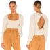 NEW Free People Oatmeal Tan Saffron Open Back Puff Sleeve Sweater Top Medium