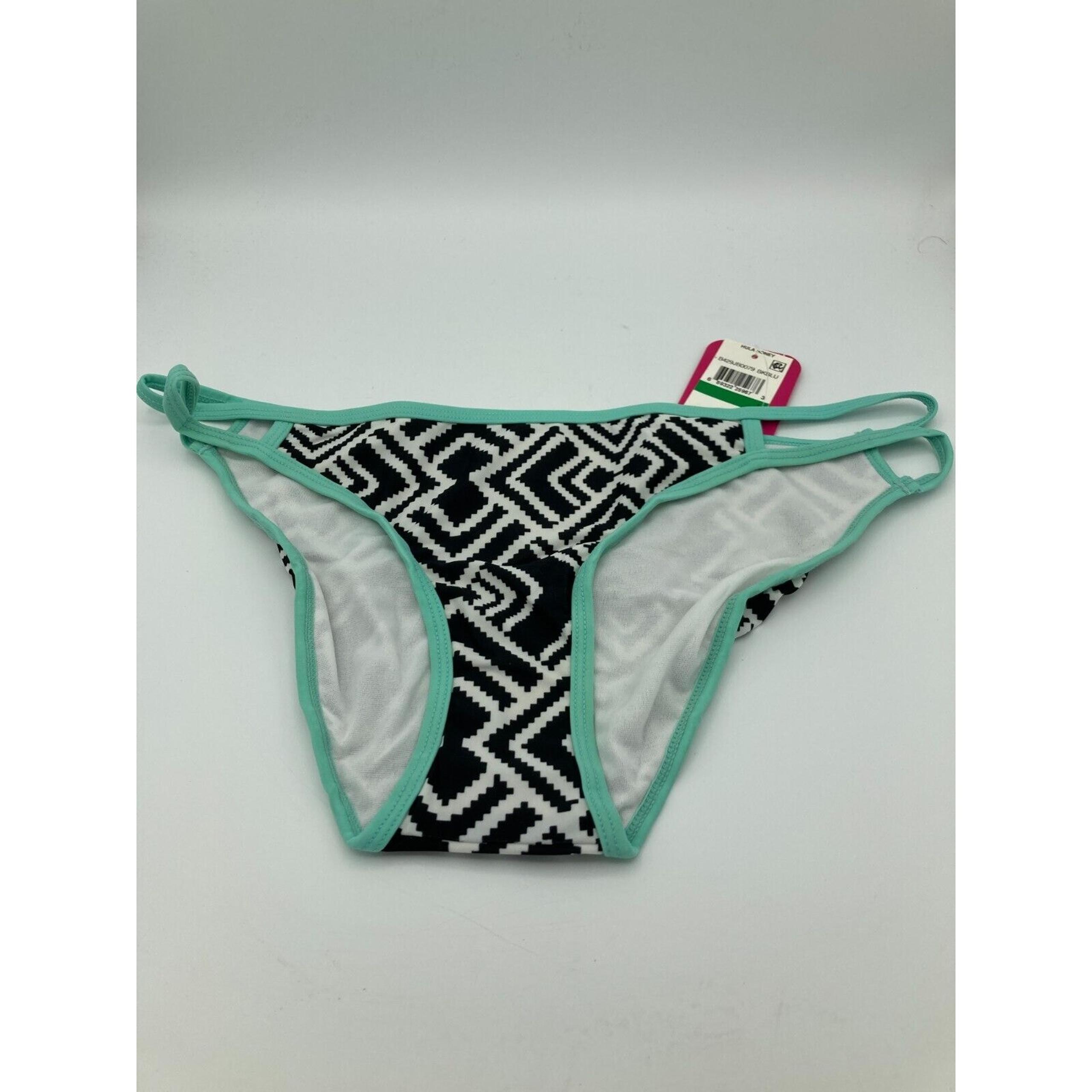 Hula Honey Black Blue Geometric-Print Low-Rise Hipster Bikini Bottom L