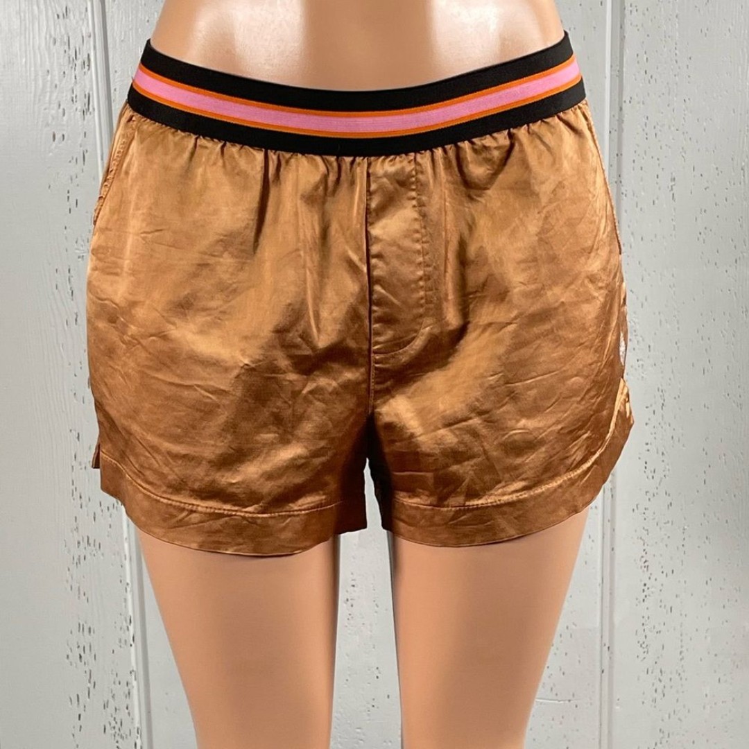 *FREE PEOPLE Women's Sporty Brown & Pink Waistband Shorts Sz M