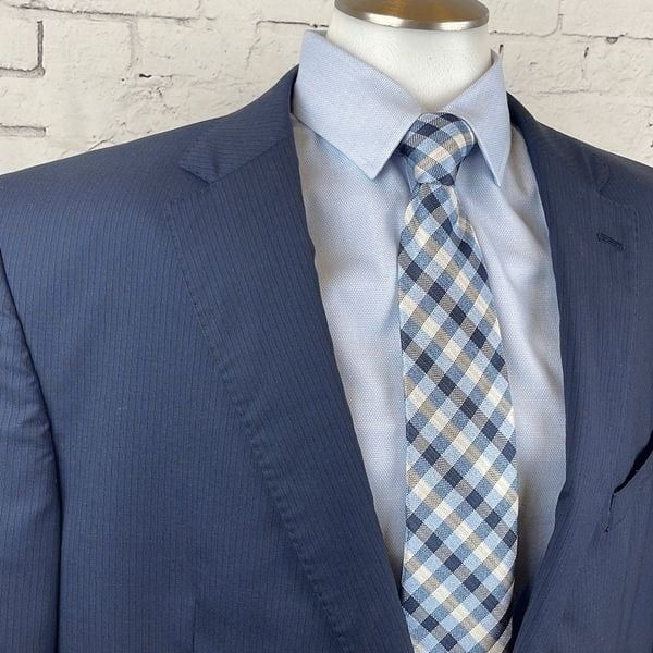 Jack Victor Mens Sports Coat 46L Suit Jacket Two Button Blue Blazer 100% Wool
