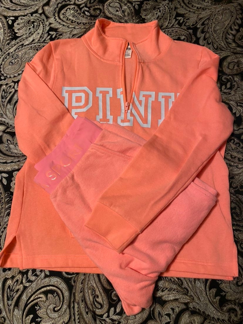 PINK VS coral half zip jogger sport set