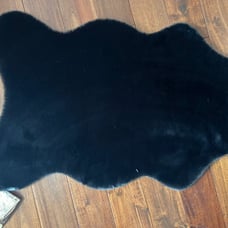 Luxe Faux Rabbit Fur Black Rug.