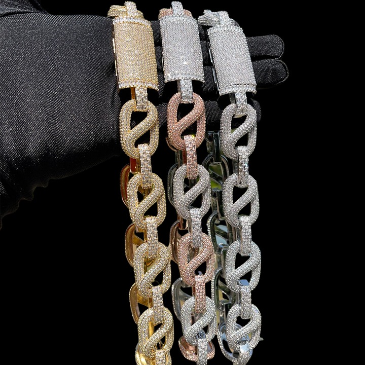 20MM Baguette and Stones Infinity Iced Out Diamond Necklace Chain - Gold 18