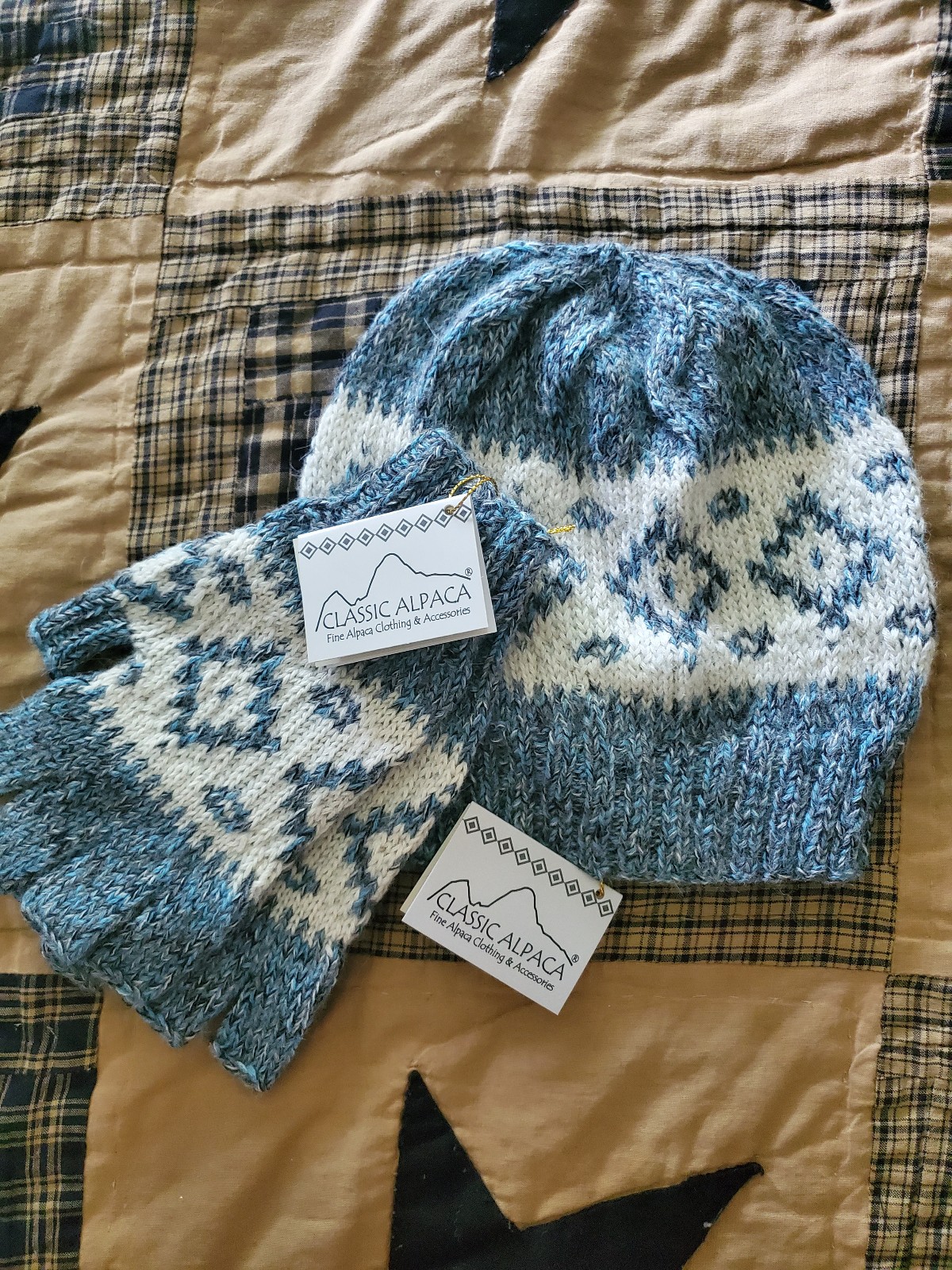 Alpaca wool hat and fingerless glove set
