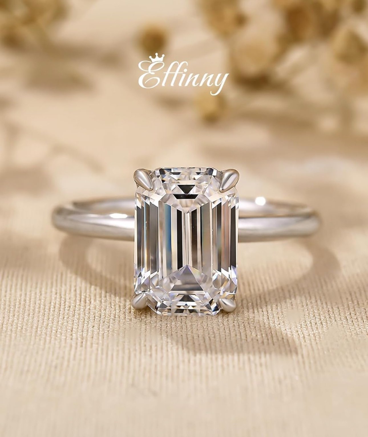 3.5ct Solitaire Elongated Emerald Cut Engagement Ring for Women,Sterling Silver
