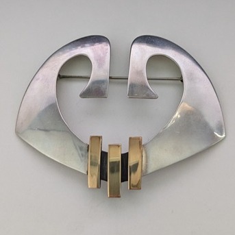 Vintage Signed LIL Sterling Silver 86 Modernist Abstract Brooch Pin