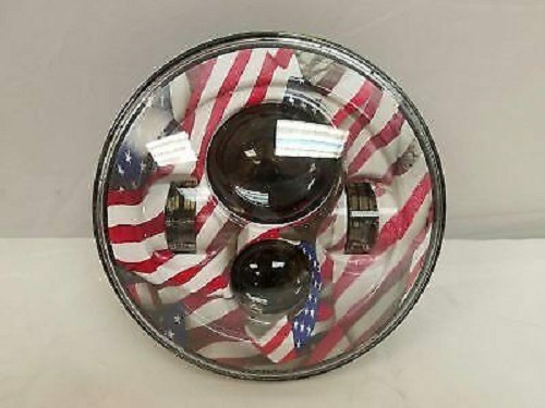 7″ REPLACEMENT USA AMERICAN FLAG DESIGN PROJECTOR HID LED HEADLIGHT FOR HARLEY